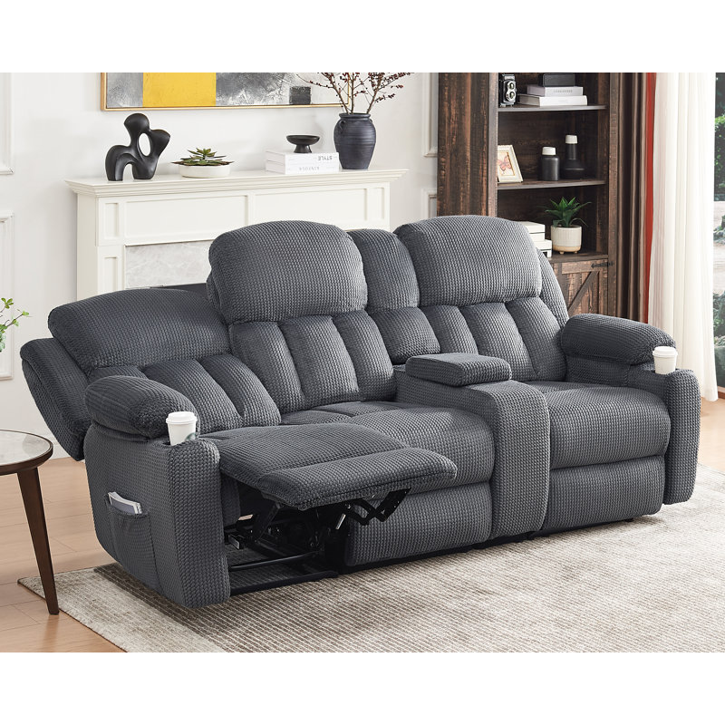 Modern Recliner Sofa Cozy 3 Seater Reclining With Cup Holders Console With Charging Socket Recliner Sofas For Living Room Gray